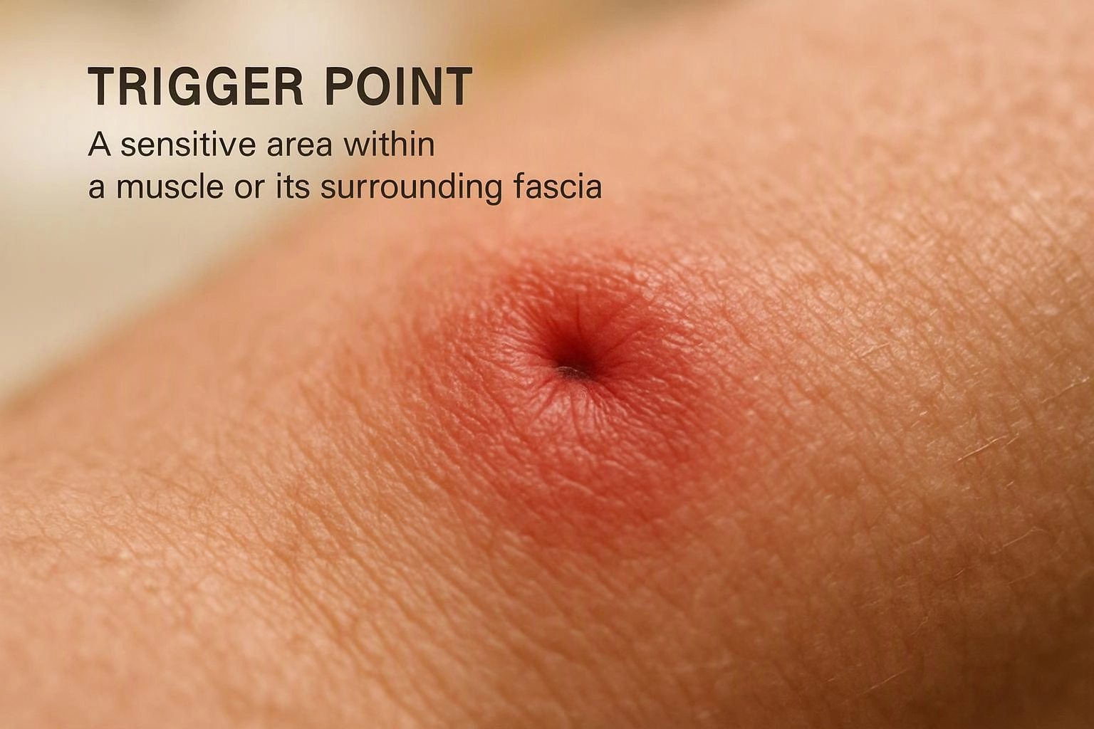 Close-up of human skin with a red tender-looking bump and the label “TRIGGER POINT” at top left